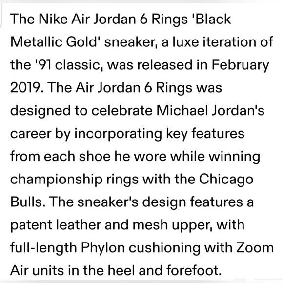 Jordan 6 Rings 'Black Metallic Gold' - Size 9.5 - Blk/Metallic Gold - White - Picture 5 of 14